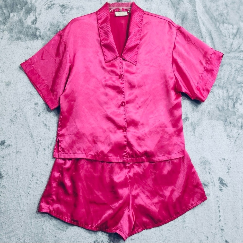 Vintage Victoria’s Secret Gold Label Hot Pink Satin Pajama Short Set M